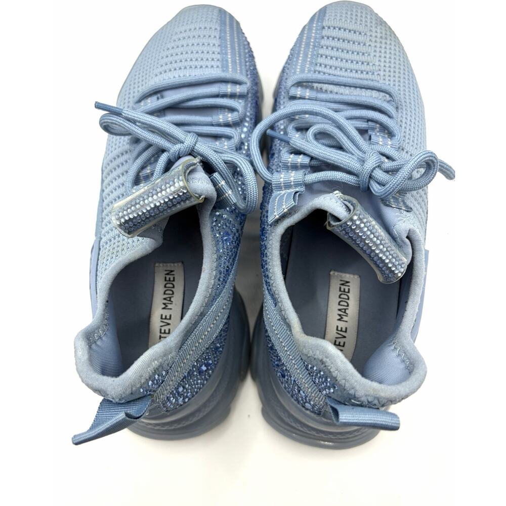 Steve Madden Maxima Blue Rhinestone Knit Sneakers Women’s 8.5 Chunky Trainer - Picture 10 of 11